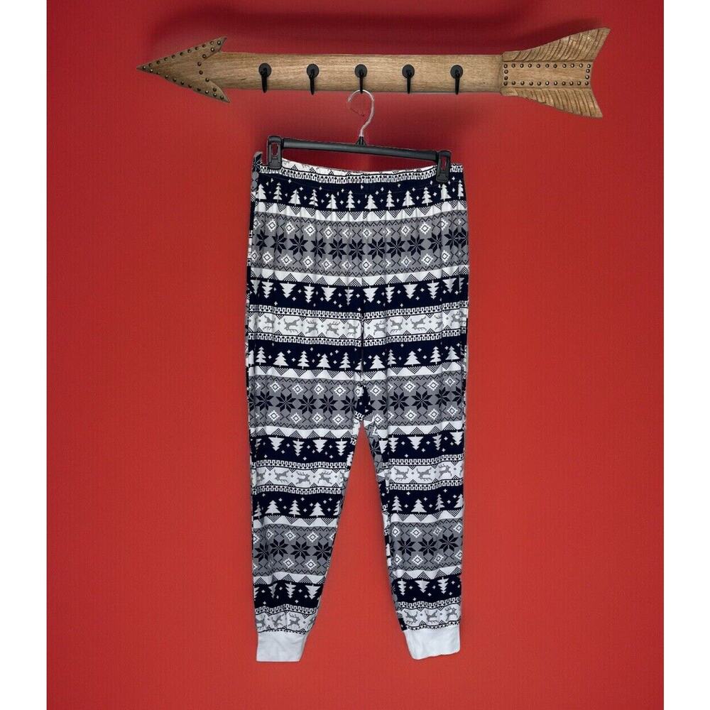 Jolly Jammies | Blue White Christmas Xmas Fair Isle Pajama Pants Large Snow Tree